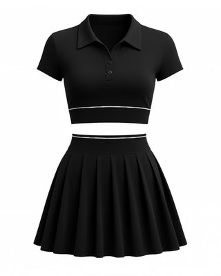 LIANNE Crop Top Polo Shirt & Skirt Set-Meeba &amp; Mae