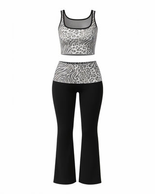 ALEXIA Leopard Print Crop Tank Top & Flare Leggings Set-Meeba &amp; Mae