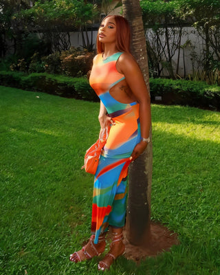 MAREN Abstract Print Backless Maxi Dress-Meeba &amp; Mae