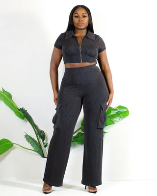 ALAYNA Pinstripe Crop Top & Cargo Pants Set-Meeba &amp; Mae