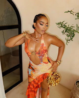 ARLENE Cutout Ruffle Maxi Dress-Meeba &amp; Mae