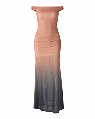 DELMA Mesh Ruched Off-Shoulder Maxi Dress-Meeba &amp; Mae