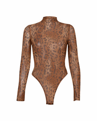 SAMZIAH Long Sleeve Leopard Print Bodysuit