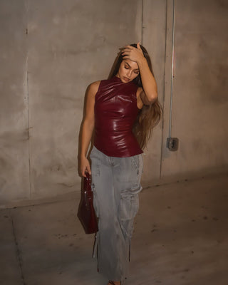 MABEL - LEATHER DRAPED TOP