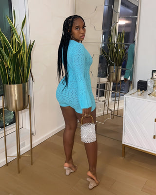 ZELIRAH Open-Knit V-Neck Bell Sleeve Romper-Meeba &amp; Mae