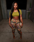 NICAMAE Crop Top & Abstract Printed Leggings Set-Meeba &amp; Mae