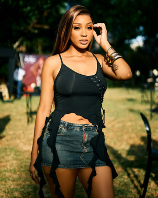 MAXINE Lace-Up Top with Ruffle Details-Meeba &amp; Mae