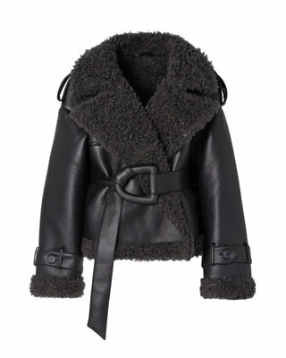 ARANYA Oversized Shearling Lined Belted Jacket