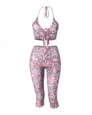 CHESKA Floral & Leopard Print Top & Capri Pant Set-Meeba &amp; Mae