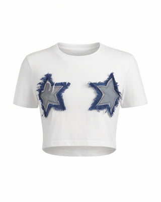 ZYRA Denim Star Detail Crop Top-Meeba &amp; Mae