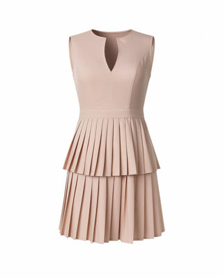 ARIANE V-Neck Pleated Mini Dress-Meeba &amp; Mae