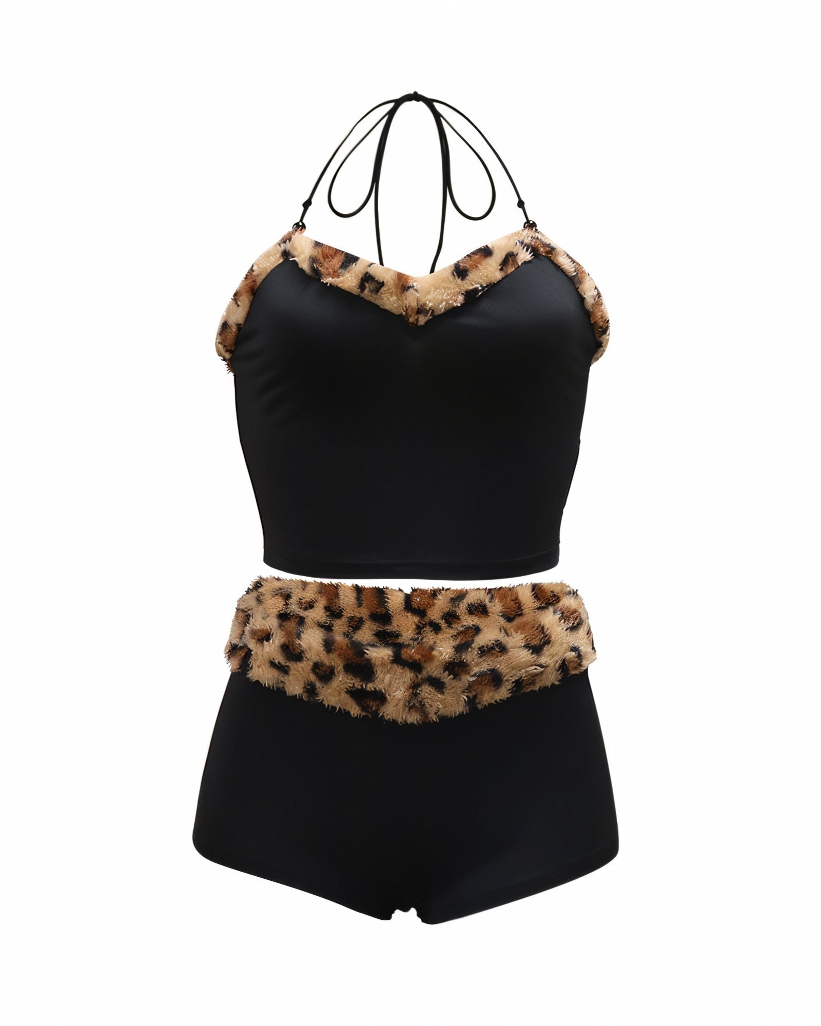 JENNY Leopard Fur Trim Top & Shorts Set-Meeba &amp; Mae