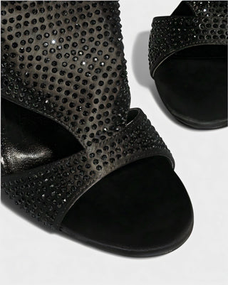 BRIANNE Square Head Rhinestone Lace-Up Knee High Heels