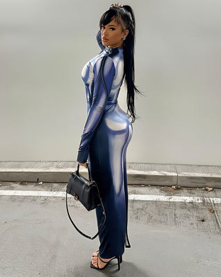 VERENA High Neck Illusion Maxi Dress-Meeba &amp; Mae