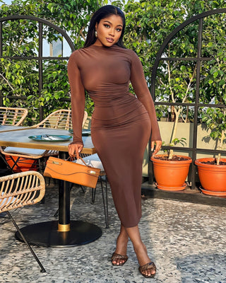 KAIA Hip-wrapped Round Neck Maxi Dress-Meeba &amp; Mae