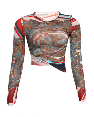 KIERRA Mesh Print Long Sleeve Top-Meeba &amp; Mae