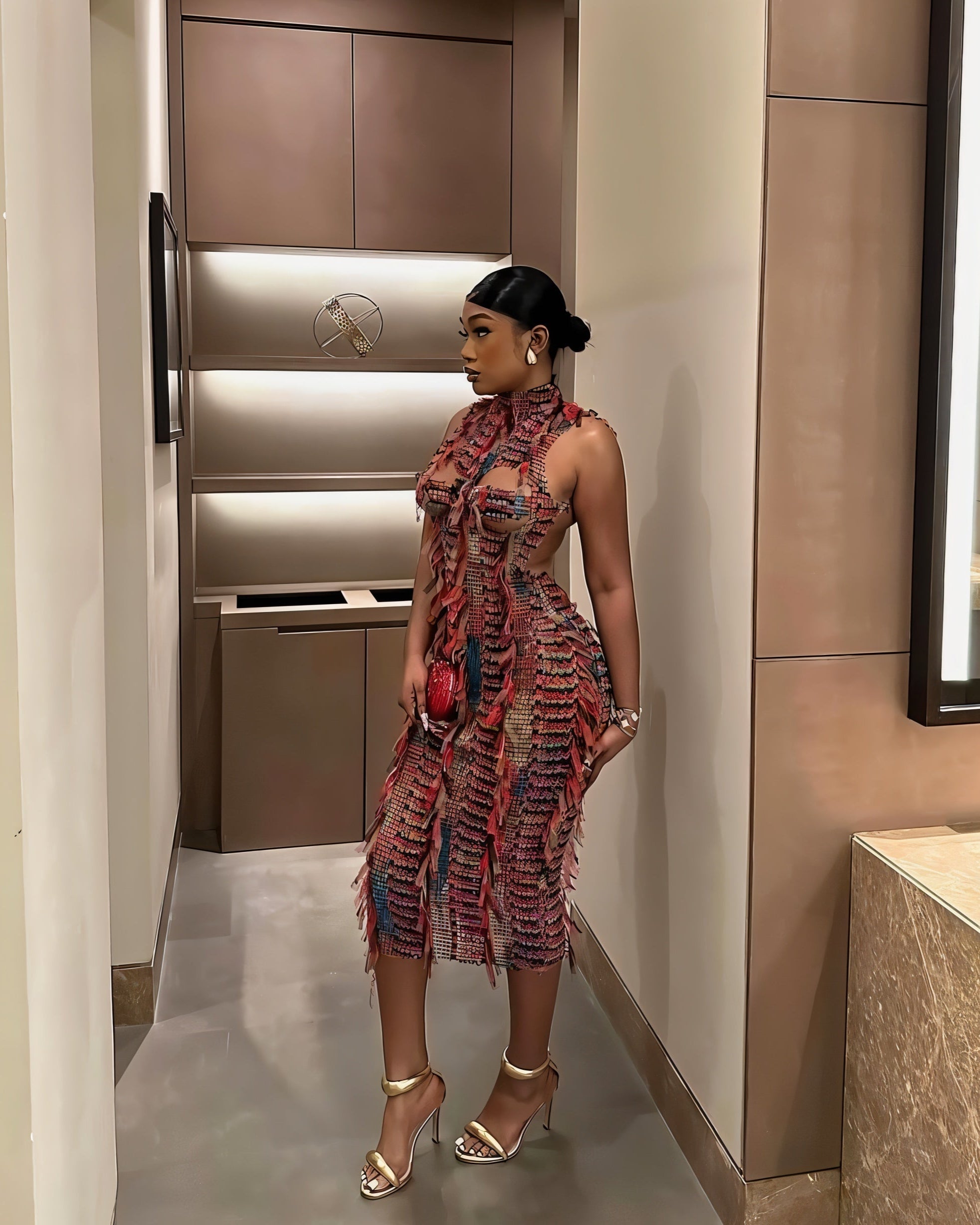 LOLA High Neck Textured Midi Dress-Meeba &amp; Mae