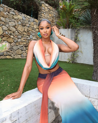 CHANEL Gradient Print Cowl Top and Maxi Skirt Set-Meeba &amp; Mae