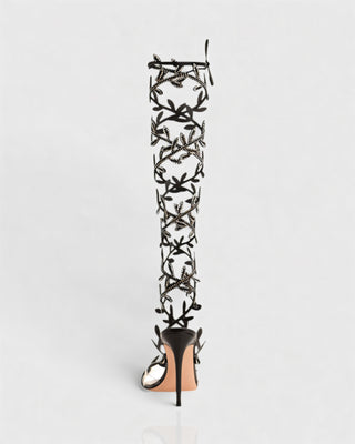 QUINA Leaf Embellished Lace-Up Stiletto Heels