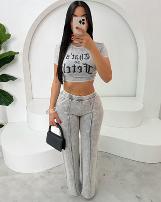 VIRELLE Washed Crop Top & Wide Leg Pants Set-Meeba &amp; Mae