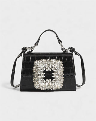 REGINE Mini Crocodile Embossed Rhinestone Handle Bag