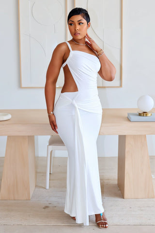 CARMEN Asymmetric Ruched Cutout Maxi Dress-Meeba &amp; Mae