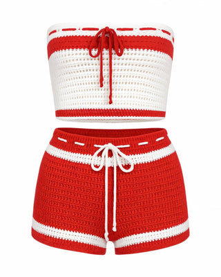 BELLE Striped Crochet Knit Top & Short Set-Meeba &amp; Mae