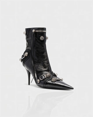 REVINA Studded Leather Pointed-Toe Ankle Boots