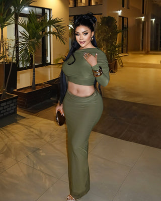 LUCINA Sleeve Oblique Top & Maxi Skirt Set-Meeba &amp; Mae