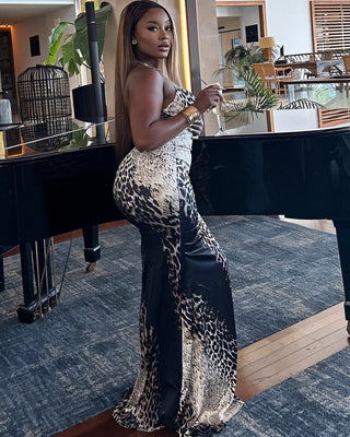 ROSALIE Snake Print Strap Maxi Dress-Meeba &amp; Mae