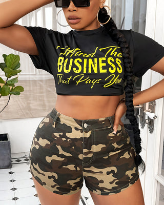 NELLA Camo Print High-Waist Denim Shorts-Meeba &amp; Mae