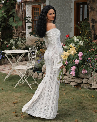 LEORA Lace Off-Shoulder Long Sleeve Maxi Dress-Meeba &amp; Mae