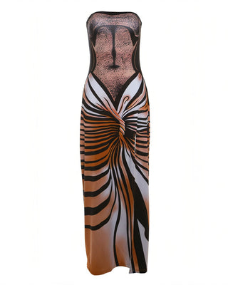 TALIA 3D Printed Tube-top Maxi Dress-Meeba &amp; Mae