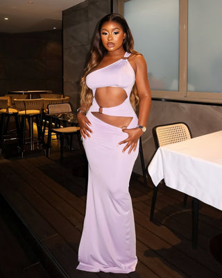 CRYSTAL One-Shoulder Cutout Maxi Dress-Meeba &amp; Mae