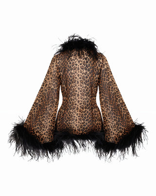 VIANA Leopard Faux Feather Top