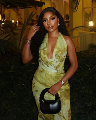 NUVIA Abstract Print Halter Maxi Dress-Meeba &amp; Mae