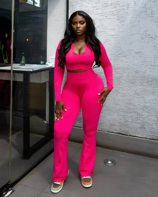 MARJORIE 3-Piece Zip Up Top & Flare Pants Set-Meeba &amp; Mae