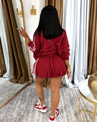 RIETTA Stripe Zip-Up Bomber Jacket & Pleated Mini Skirt-Meeba &amp; Mae