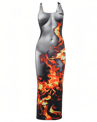YULIYA Molten Flame Print Maxi Dress-Meeba &amp; Mae