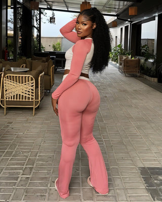 EMELIA Contrast Long Sleeve Top & Flare Pants Set-Meeba &amp; Mae