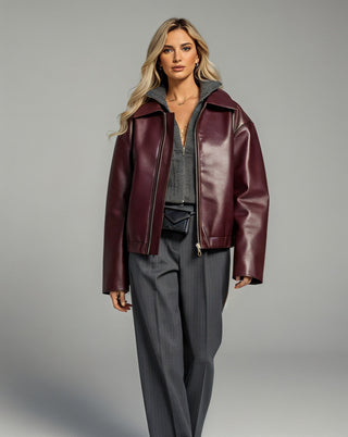 HANELLE Oversized Faux Leather Zip Jacket