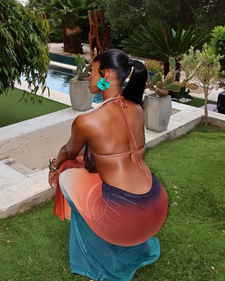 CHANEL Gradient Print Cowl Top and Maxi Skirt Set-Meeba &amp; Mae