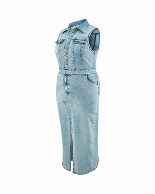 JILLIAN Wash Fitted Denim Dress-Meeba &amp; Mae