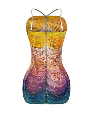 EMANY Rhinestone Embellished Gradient Mini Dress-Meeba &amp; Mae