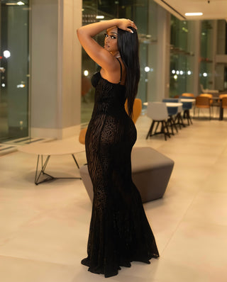 REGINA Leopard Print Velvet Detail Mesh Maxi Dress-Meeba &amp; Mae