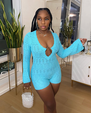 ZELIRAH Open-Knit V-Neck Bell Sleeve Romper-Meeba &amp; Mae