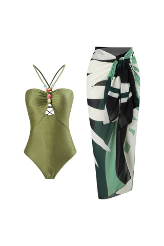 LOTTIE Beaded One-Piece Swimsuit & Tie Maxi Skirt Set-Meeba &amp; Mae