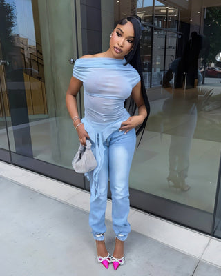 FIORELLA One-Shoulder Asymmetrical Ruffled Mesh Top-Meeba &amp; Mae