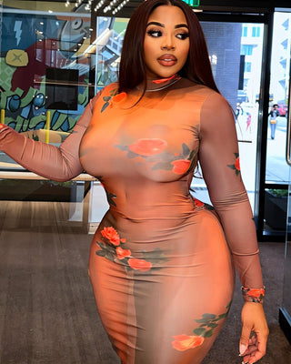 MIREYA Printed Round Neck Maxi Dress-Meeba &amp; Mae