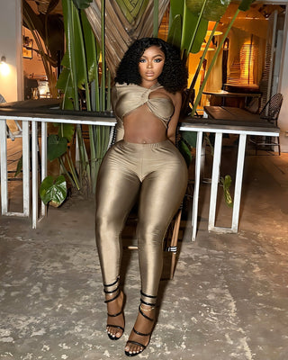 ZAMINA One-Sleeve Crop Top and Leggings Set